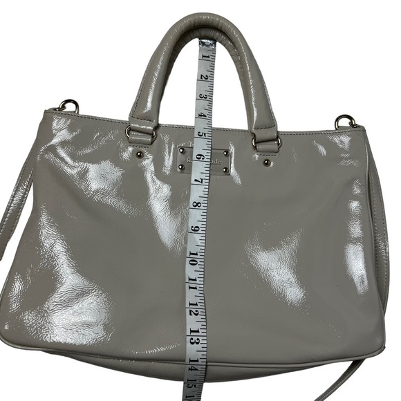 Kate Spade Patent Leather Tote Hand Bag Shoulder Purse Champagne Beige Grey ?? - Picture 9 of 12